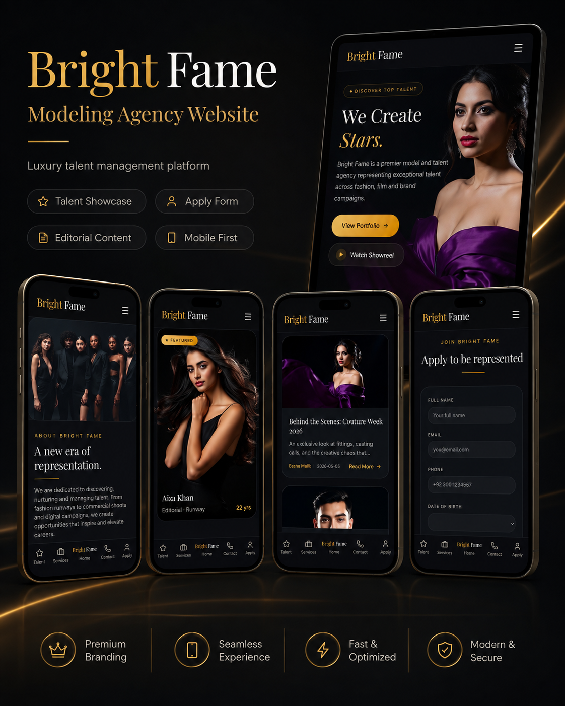 Bright Fame — Premium Modeling Agency Website Design project preview